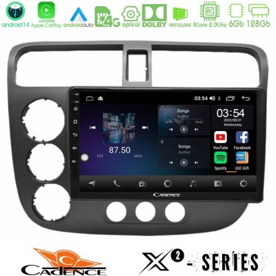Cadence X2 Series 8Core Android14 6+128GB  Honda Civic 2001-2005 Navigation Multimedia Tablet 9