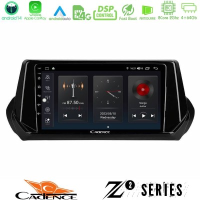 Cadence Z2 Series 8Core Android14 4+64GB  Peugeot 208 2019-2023 Navigation Multimedia Tablet 9
