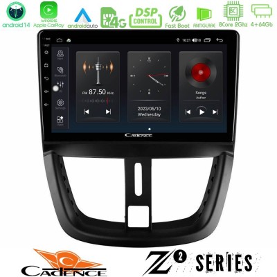 Cadence Z2 Series 8Core Android14 4+64GB  Peugeot 207 Navigation Multimedia Tablet 9