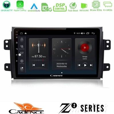 Cadence Z2 Series 8Core Android14 4+64GB  Suzuki SX4 2006-2014 Fiat Sedici 2006-2014 Navigation Multimedia Tablet 9