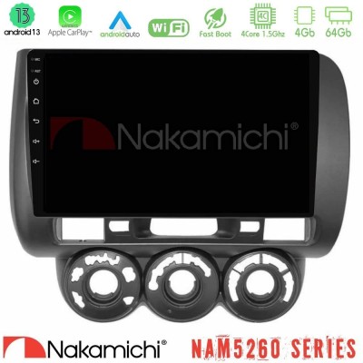 Nakamichi NAM5260 Series 4Core Android13 4+64GB Honda Jazz (Fit) 2002-2008 (RHD) Manual A/C Navigation Multimedia Tablet 9