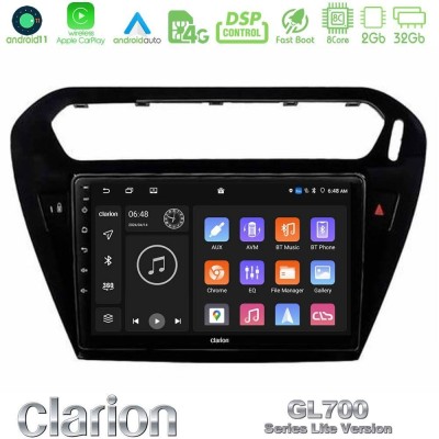 Clarion GL700 Lite Series 8Core Android11 2+32GB Citroen C-Elysee / Peugeot 301 Navigation Multimedia Tablet 9