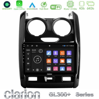Clarion GL300+ Series 4Core Android11 4+64GB  Dacia Duster 2014-2018 Navigation Multimedia Tablet 9