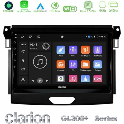 Clarion GL300+ Series 4Core Android11 4+64GB  Ford Ranger 2017-2022 Navigation Multimedia Tablet 9