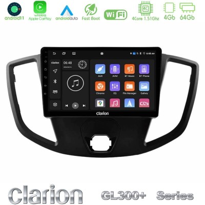 Clarion GL300+ Series 4Core Android11 4+64GB  Ford Transit 2014-> Navigation Multimedia Tablet 9