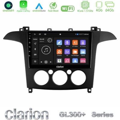 Clarion GL300+ Series 4Core Android11 4+64GB  Ford S-Max 2006-2008 (manual A/C) Navigation Multimedia Tablet 9