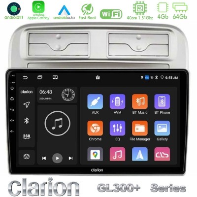 Clarion GL300+ Series 4Core Android11 4+64GB  Fiat Grande Punto 2006-2011 Navigation Multimedia Tablet 9