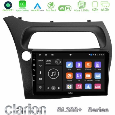 Clarion GL300+ Series 4Core Android11 4+64GB Honda Civic Hatchback 2006-2011 Navigation Multimedia Tablet 9