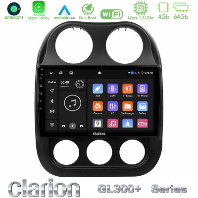 Clarion GL300+ Series 4Core Android11 4+64GB  Jeep Compass 2012-2016 Navigation Multimedia Tablet 9