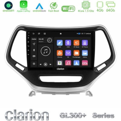 Clarion GL300+ Series 4Core Android11 4+64GB  Jeep Cherokee 2014-2019 Navigation Multimedia Tablet 9