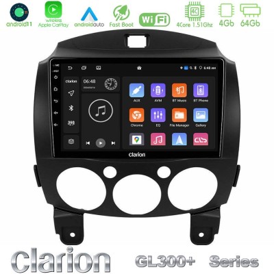 Clarion GL300+ Series 4Core Android11 4+64GB  Mazda 2 2008-2014 Navigation Multimedia Tablet 9
