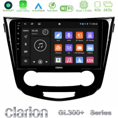 Clarion GL300+ Series 4Core Android11 4+64GB  Nissan Qashqai J11 (Manual A/C) Navigation Multimedia Tablet 10