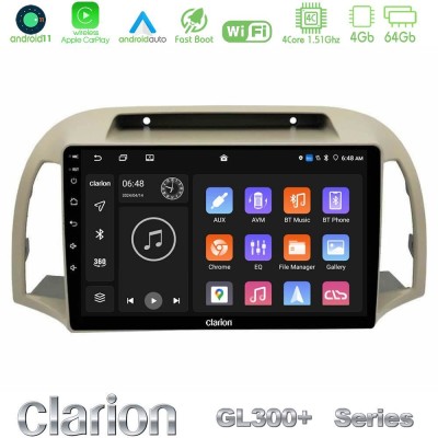 Clarion GL300+ Series 4Core Android11 4+64GB  Nissan Micra K12 2002-2010 Navigation Multimedia Tablet 9