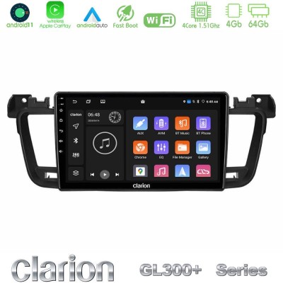 Clarion GL300+ Series 4Core Android11 4+64GB  Peugeot 508 2010-2018 Navigation Multimedia Tablet 9
