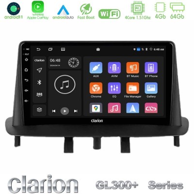 Clarion GL300+ Series 4Core Android11 4+64GB  Renault Megane 3 2009-2013 Navigation Multimedia Tablet 9