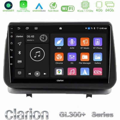 Clarion GL300+ Series 4Core Android11 4+64GB Renault Clio 2005-2012 Navigation Multimedia Tablet 9