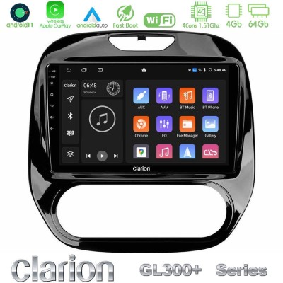 Clarion GL300+ Series 4Core Android11 4+64GB  Renault Captur 2013-2019 (Manual AC) Navigation Multimedia Tablet 9