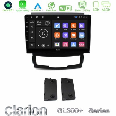 Clarion GL300+ Series 4Core Android11 4+64GB Ssangyong Korando 2010-2014 Navigation Multimedia Tablet 9