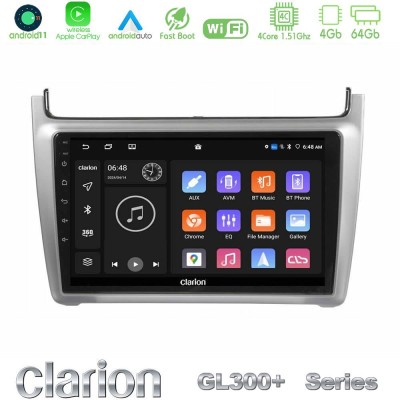 Clarion GL300+ Series 4Core Android11 4+64GB  Vw Polo 2014-2017 Navigation Multimedia Tablet 9