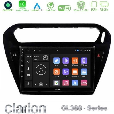 Clarion GL300 Series 4Core Android11 2+32GB Citroen C-Elysee / Peugeot 301 Navigation Multimedia Tablet 9