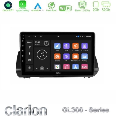 Clarion GL300 Series 4Core Android11 2+32GB Dacia Sandero/Logan/Jogger 2022-> Navigation Multimedia Tablet 9