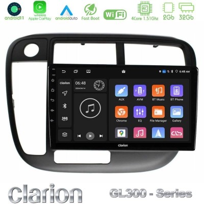 Clarion GL300 Series 4Core Android11 2+32GB Honda Civic 1995-2001 Navigation Multimedia Tablet 9