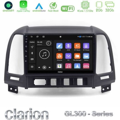 Clarion GL300 Series 4Core Android11 2+32GB Hyundai Santa Fe 2006-2013 Navigation Multimedia Tablet 9