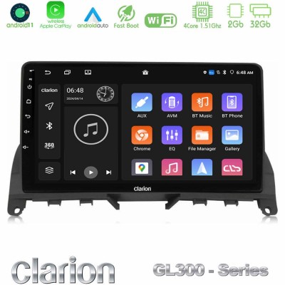 Clarion GL300 Series 4Core Android11 2+32GB Mercedes C Class W204 Navigation Multimedia Tablet 9