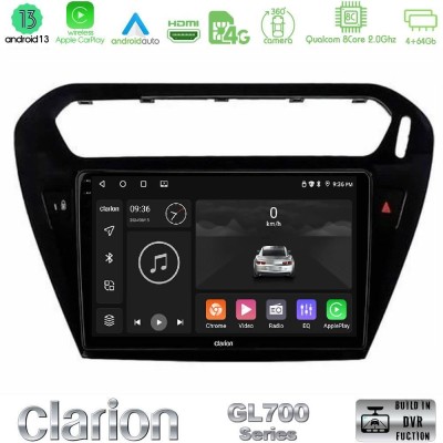 Clarion GL700 Series 8Core Android13 4+64GB Citroen C-Elysee / Peugeot 301 Navigation Multimedia Tablet 9