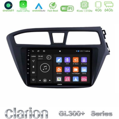 Clarion GL300+ Series 4Core Android11 4+64GB Hyundai i20 2014-2018 RHD Navigation Multimedia Tablet 9