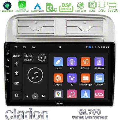 Clarion GL700 Lite Series 8Core Android11 6+128GB Fiat Grande Punto 2006-2011 Navigation Multimedia Tablet 9