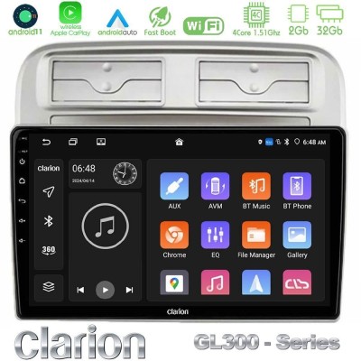 Clarion GL300 Series 4Core Android11 2+32GB Fiat Grande Punto 2006-2011 Navigation Multimedia Tablet 9
