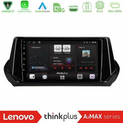 Lenovo Thinkplus A2MAX Series 8Core Android15 4+64GB  Peugeot 208 2019-2023 Navigation Multimedia Tablet 9