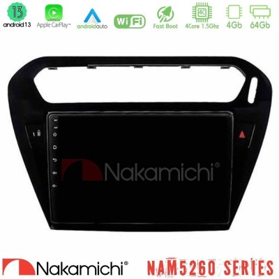 Nakamichi NAM5260 Series 4Core Android13 4+64GB Citroen C-Elysee / Peugeot 301 Navigation Multimedia Tablet 9