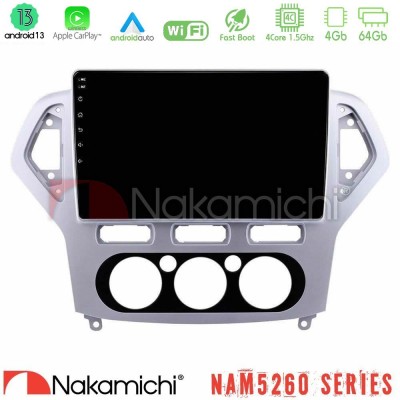 Nakamichi NAM5260 Series 4Core Android13 4+64GB Ford Mondeo 2007-2010 Manual A/C Navigation Multimedia Tablet 10