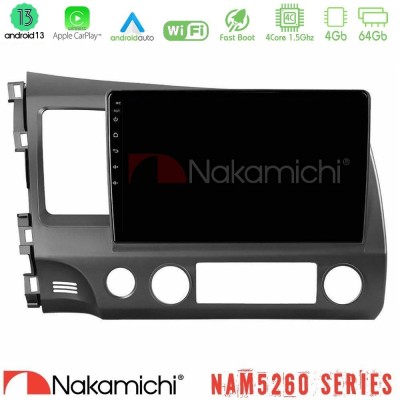 Nakamichi NAM5260 Series 4Core Android13 4+64GB Honda Civic 2006-2011 Navigation Multimedia Tablet 10