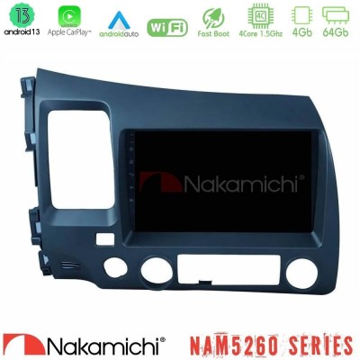 Nakamichi NAM5260 Series 4Core Android13 4+64GB Honda Civic 2006-2011 Navigation Multimedia Tablet 9