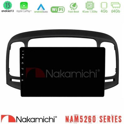 Nakamichi NAM5260 Series 4Core Android13 4+64GB Hyundai Accent 2006-2011 Navigation Multimedia Tablet 9