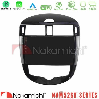 Nakamichi NAM5260 Series 4Core Android13 4+64GB Nissan Pulsar 2015-2018 Navigation Multimedia Tablet 9