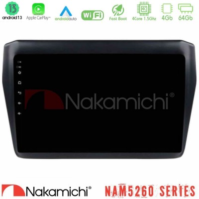 Nakamichi NAM5260 Series 4Core Android13 4+64GB Suzuki Swift 2017-2023 Navigation Multimedia Tablet 9