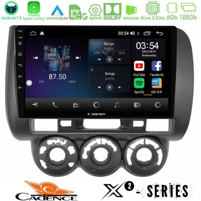 Cadence X2 Series 8Core Android14 6+128GB Honda Jazz (Fit) 2002-2008 (RHD) Manual A/C Navigation Multimedia Tablet 9