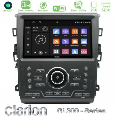 Clarion GL300 Series 4Core Android11 2+32GB Ford Mondeo 2014-2021 Navigation Multimedia Tablet 9