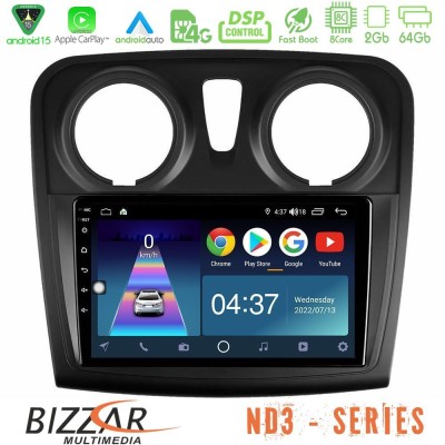 Bizzar ND3 Series 8Core Android15 2+64GB  Dacia Sandero 2014-2020 Navigation Multimedia Tablet 9