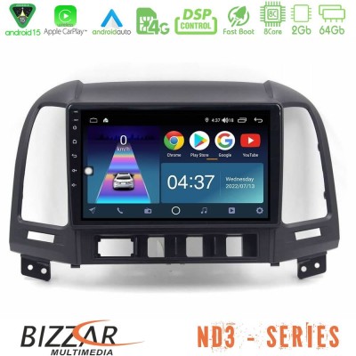 Bizzar ND3 Series 8Core Android15 2+64GB Hyundai Santa Fe 2006-2013 Navigation Multimedia Tablet 9