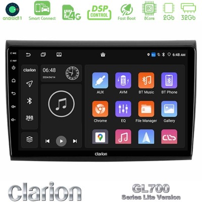 Clarion GL700 Lite Series 8Core Android11 2+32GB Fiat Bravo Navigation Multimedia Tablet 9