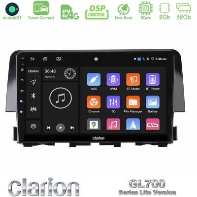 Clarion GL700 Lite Series 8Core Android11 2+32GB Honda Civic 2016-2020 Navigation Multimedia Tablet 9