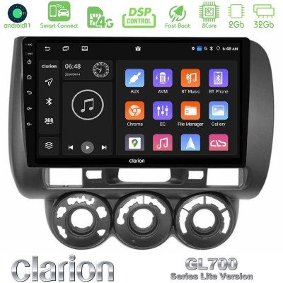 Clarion GL700 Lite Series 8Core Android11 2+32GB Honda Jazz (Fit) 2002-2008 (RHD) Manual A/C Navigation Multimedia Tablet 9