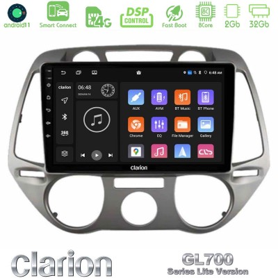 Clarion GL700 Lite Series 8Core Android11 2+32GB Hyundai i20 2009-2012 Manual A/C Navigation Multimedia Tablet 9
