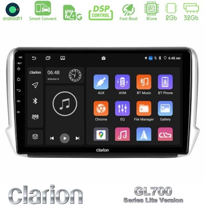 Clarion GL700 Lite Series 8Core Android11 2+32GB Peugeot 208/2008 Navigation Multimedia Tablet 10