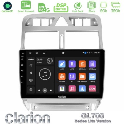 Clarion GL700 Lite Series 8Core Android11 2+32GB Peugeot 307 2002-2008 Navigation Multimedia Tablet 9